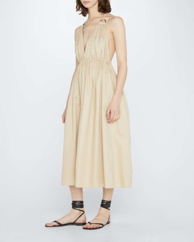 Helen Plunging Halter Cotton Midi Dress